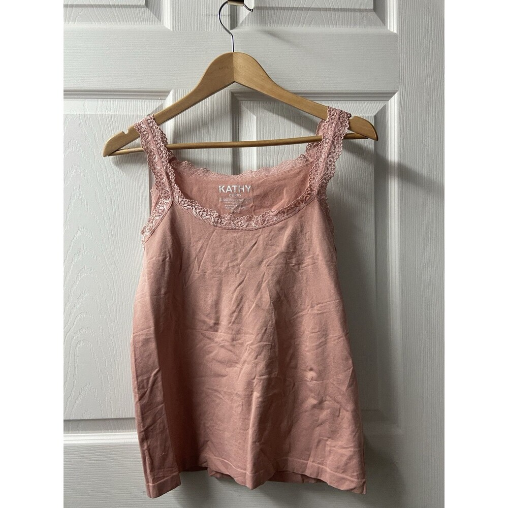Kathy Curvy Womens One Size Shaping Tank Top Mauve Dusty Lace V Neck Thin Straps